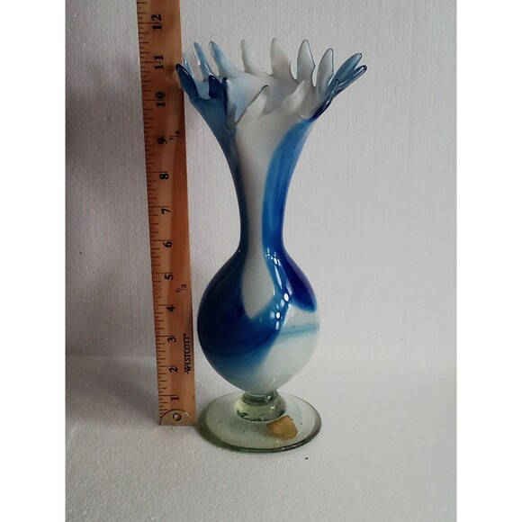 Beautiful Blue And White Glass Decorative Vase - Picture 12 of 13
